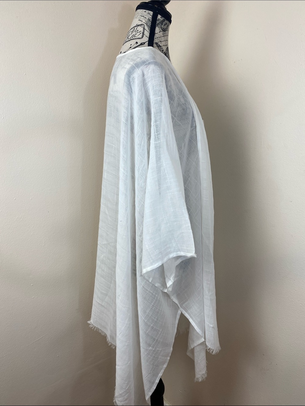 White Open Front Kimono Cardigan Cover-Up Lightweight Gauze Boho Layering Piece - Picture 4 of 4